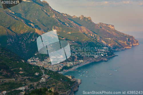 Image of High angle view of Minori and Maiori, Amalfi coast, Italy