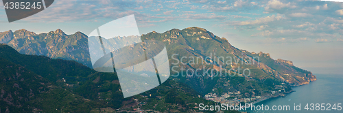 Image of High angle view of Minori and Maiori, Amalfi coast, Italy