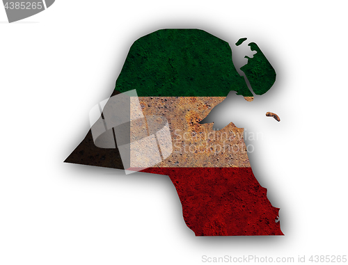 Image of Map and flag of Kuwait on rusty metal