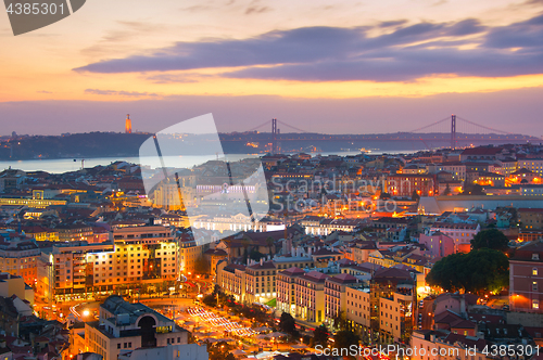 Image of Lisbon skyline at twilight. Portugal