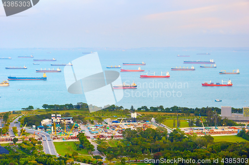 Image of Industrial cargo ships. Singapore harbor