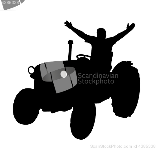 Image of Happy farmer on tractor with raised hands