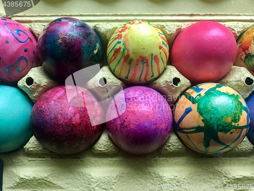 Image of Box with painted easter eggs.