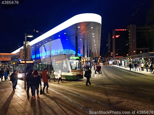 Image of People and public transport at Koenigsplatz in Augsburg, Germany