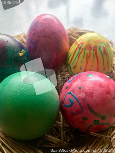 Image of Easter Eggs in straw nest