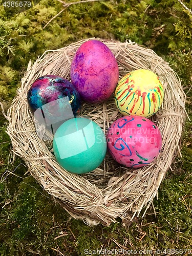 Image of Easter Eggs in straw nest