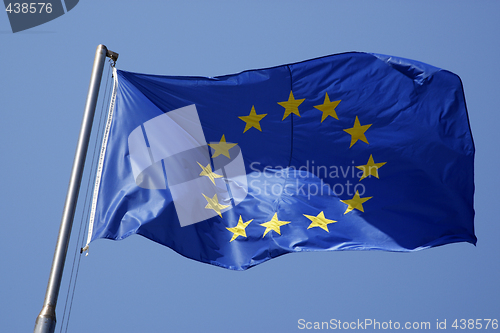 Image of the european union flag flying in the breeze
