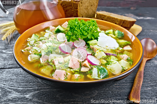 Image of Okroshka in bowl on black board