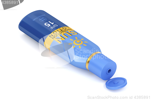 Image of Sunscreen lotion on white background