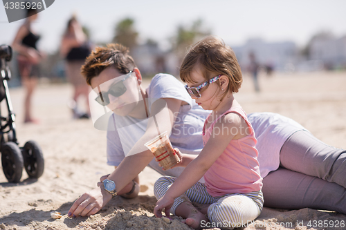 Image of Mom and daughter on the beach