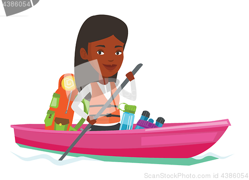 Image of Woman riding in kayak vector illustration.