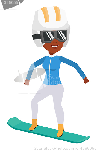 Image of Young woman snowboarding vector illustration.