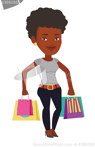 Image of Happy woman with shopping bags vector illustration