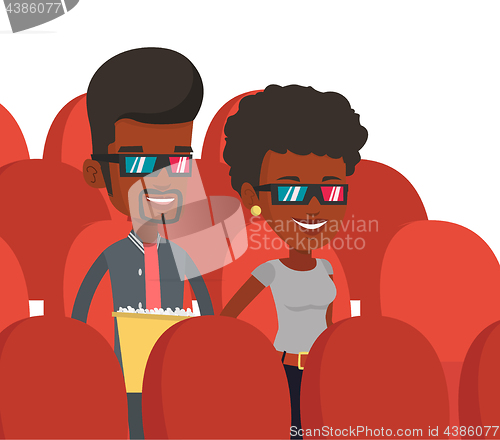 Image of Happy friends watching 3D movie in the theatre.