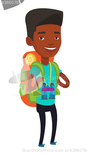 Image of Cheerful traveler with backpack.