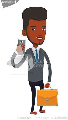 Image of Business man making selfie vector illustration.