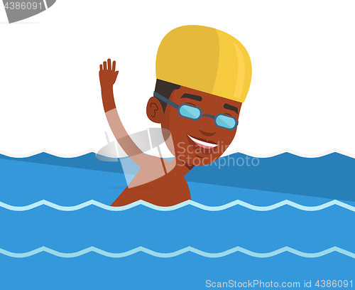 Image of Young african-american man swimming.