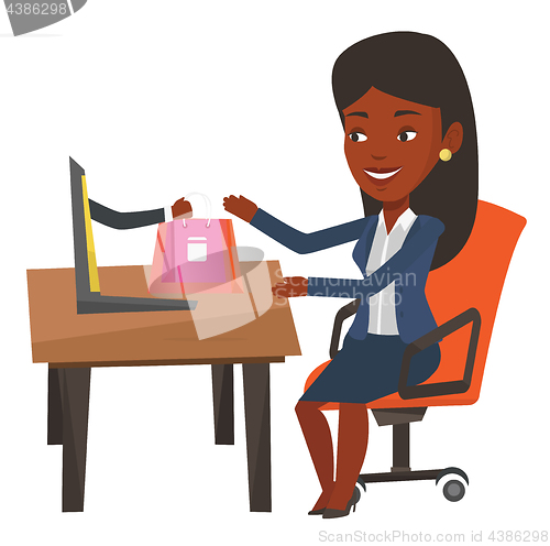 Image of Woman shopping online vector illustration.