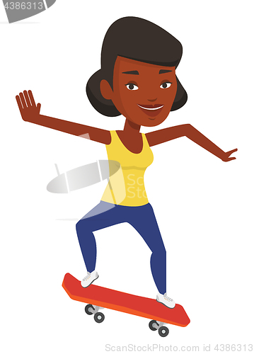 Image of Woman riding skateboard vector illustration.