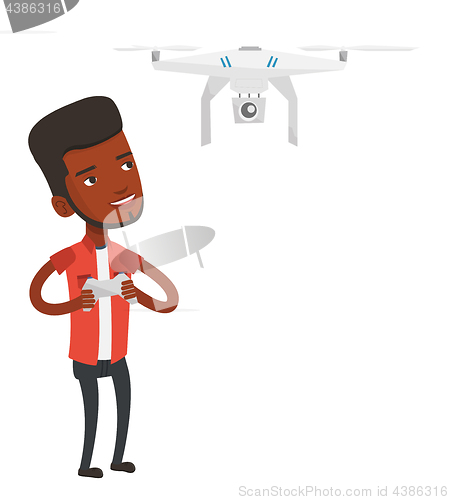 Image of Man flying drone vector illustration.