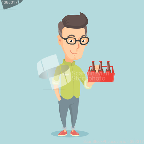 Image of Man with pack of beer vector illustration.