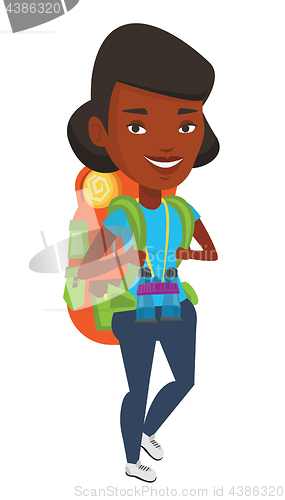 Image of Cheerful traveler with backpack.