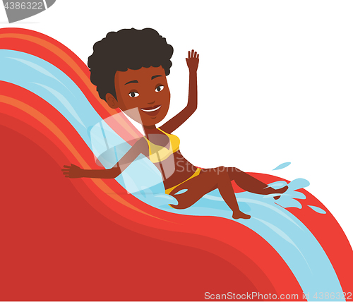 Image of Woman riding down waterslide vector illustration.