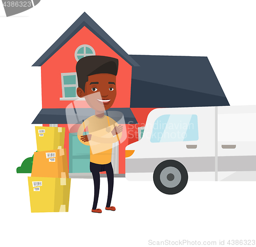 Image of Man moving to house vector illustration.