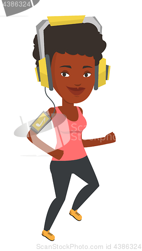 Image of Woman running with earphones and smartphone.