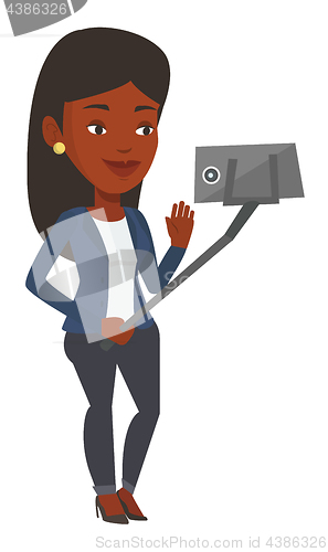 Image of Woman making selfie vector illustration.