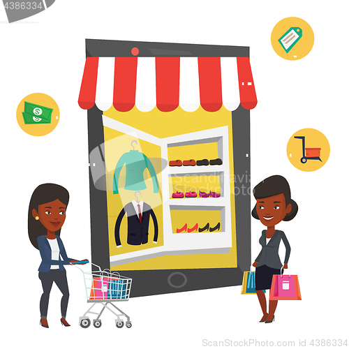 Image of African women using mobile shopping.