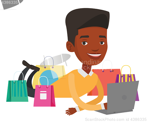 Image of Man shopping online vector illustration.