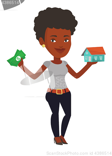 Image of Woman buying house thanks to loan.