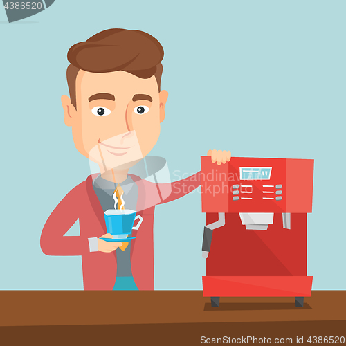 Image of Man making coffee vector illustration.
