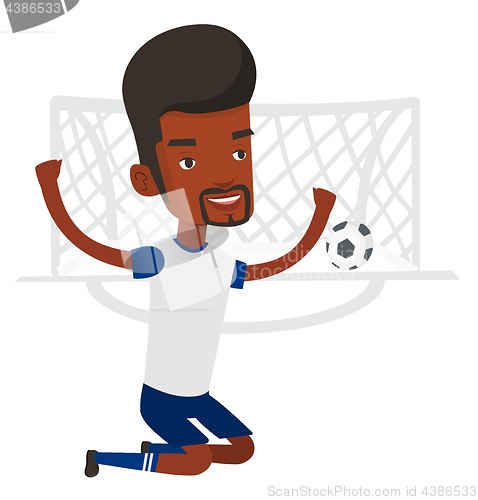 Image of Soccer player celebrating scoring goal.