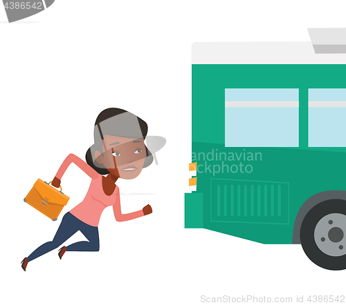 Image of Latecomer woman running for the bus.