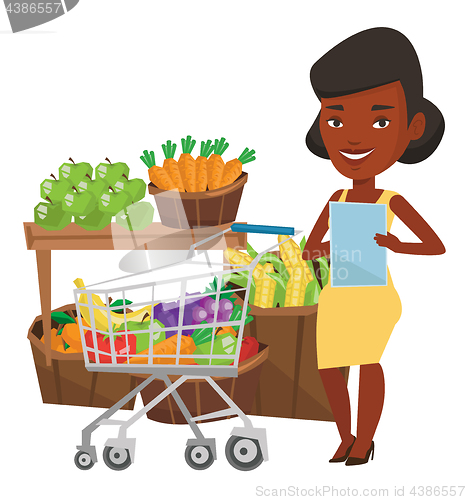 Image of Woman with shopping list vector illustration.