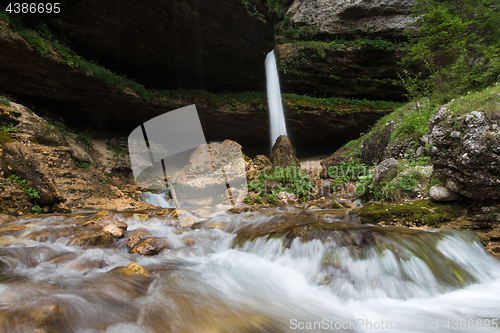 Image of Upper Pericnik waterfall in Slovenian Alps in autumn, Triglav National Park