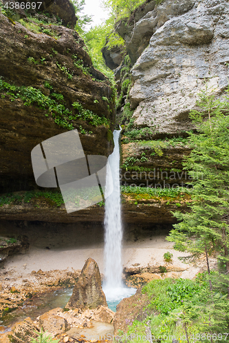 Image of Upper Pericnik waterfall in Slovenian Alps in autumn, Triglav National Park