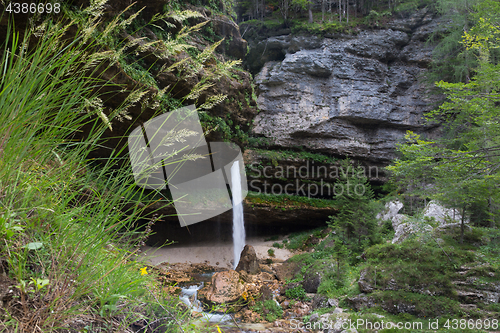 Image of Upper Pericnik waterfall in Slovenian Alps in autumn, Triglav National Park