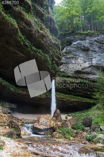 Image of Upper Pericnik waterfall in Slovenian Alps in autumn, Triglav National Park