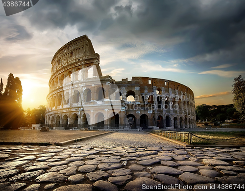 Image of Colosseum in Rome at sunset