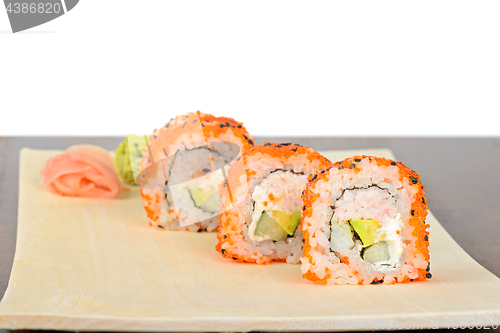 Image of Closeup California maki sushi in row