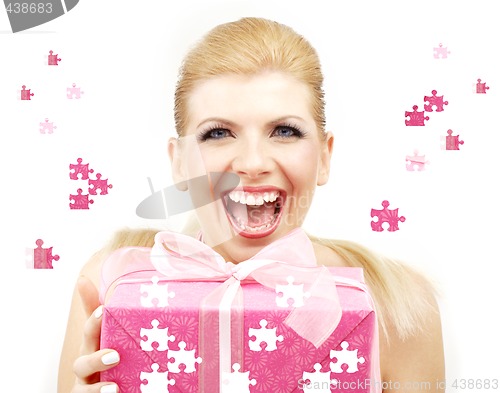 Image of lucky blonde with puzzle gift box