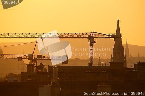 Image of Construction cranes in the city