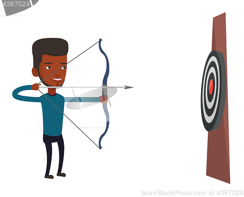 Image of Archer aiming with bow and arrow at the target.