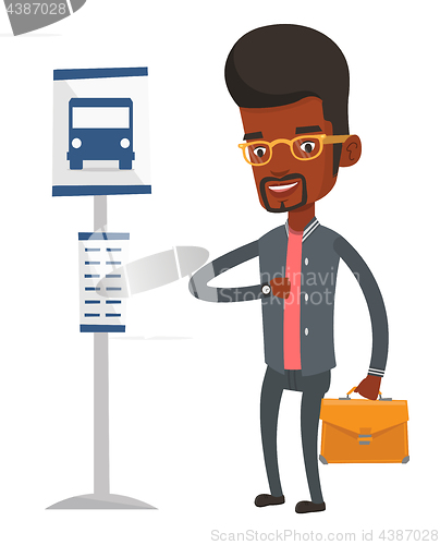 Image of Man waiting at the bus stop vector illustration.