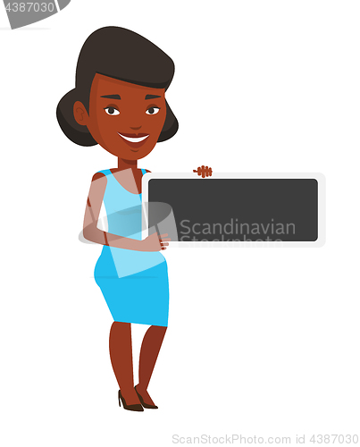 Image of Young african-american woman holding blank board.