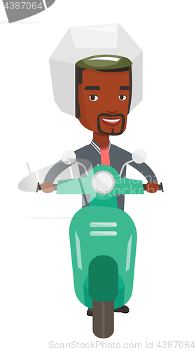 Image of Young african-american man riding scooter.