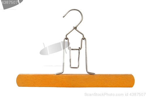 Image of Wooden clothes hanger on white